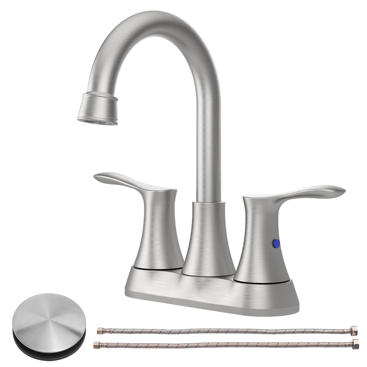 Bathroom Faucet Brushed Nickel, 4" 2-Handle centerset basin faucet with Pop-up Drain & Supply Lines 11[Unable ship on weekends, TK/TEMU only for pickup, only TX10643 warehouse supports GOFO]